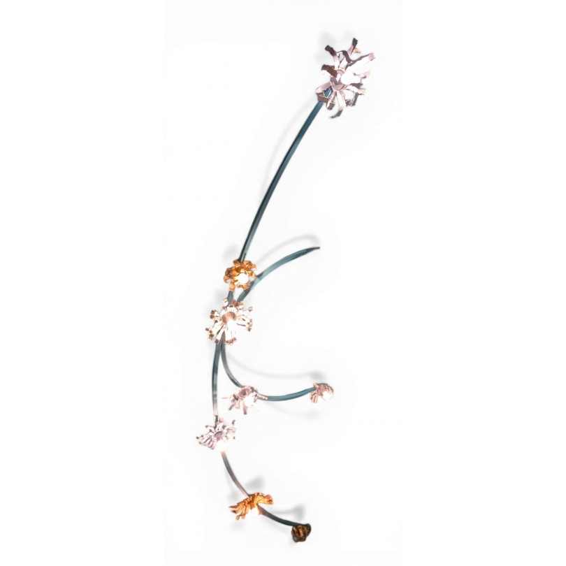 Plafonnier "Fleurs" en métal bleu et tôle jaune