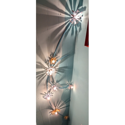 Plafonnier "Fleurs" en métal bleu et tôle jaune