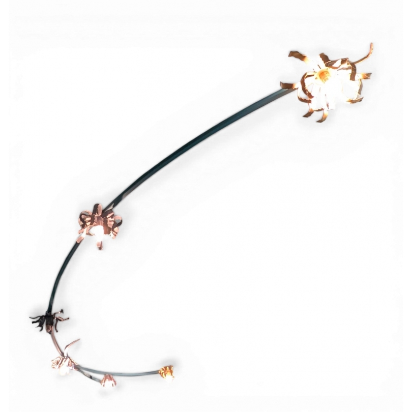 Plafonnier "Fleurs" en métal bleu et tôle jaune