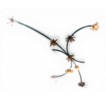 Plafonnier "Fleurs" en métal bleu et tôle jaune