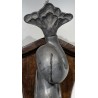 Wall-mounted pewter fish fountain, with an oak frame
