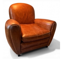 Fauteuil club en cuir brun