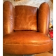 Fauteuil club en cuir brun