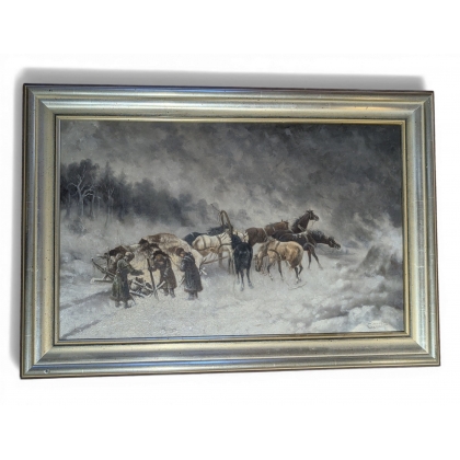 Tableau \"La tempête de neige\" signé C. STOILOFF