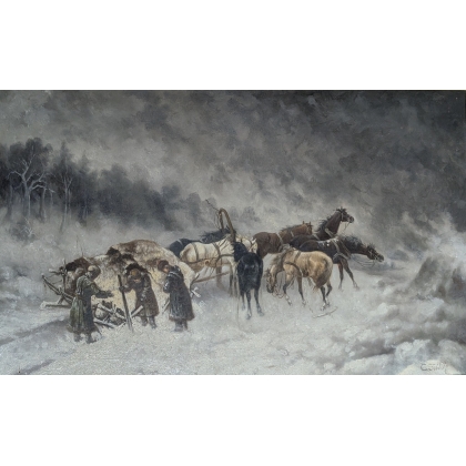 Tableau \"La tempête de neige\" signé C. STOILOFF