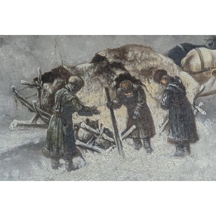 Tableau \"La tempête de neige\" signé C. STOILOFF