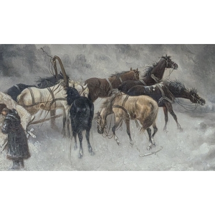 Tableau \"La tempête de neige\" signé C. STOILOFF