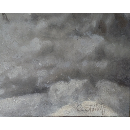 Tableau \"La tempête de neige\" signé C. STOILOFF