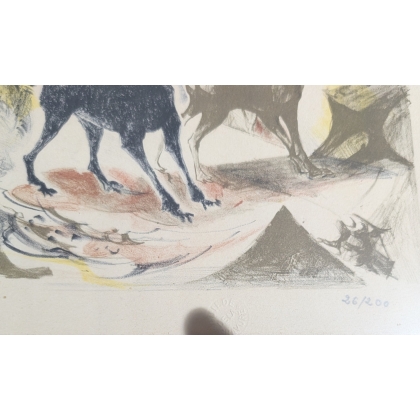 Lithographie "Chasseurs" signée DESPIERRE