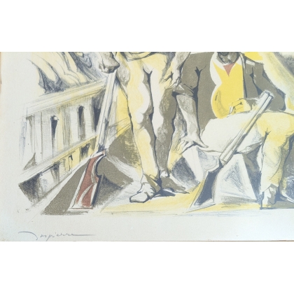 Lithographie "Chasseurs" signée DESPIERRE