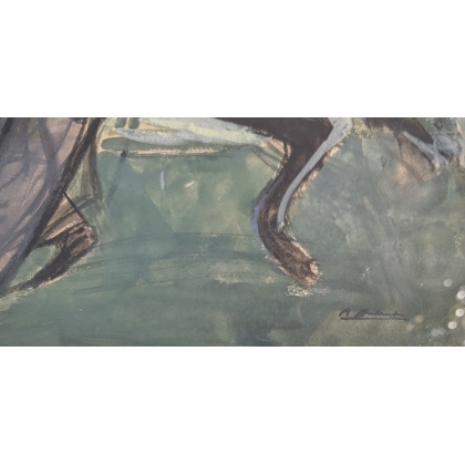 Aquarelle "Chevaux" signée P. DUBAUT