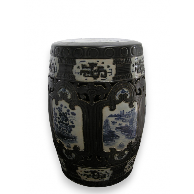 Tabouret chinois, décor Médaillons, en porcelaine
