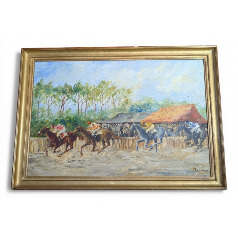 Tableau \"Course de chevaux\" signé MALESPINA