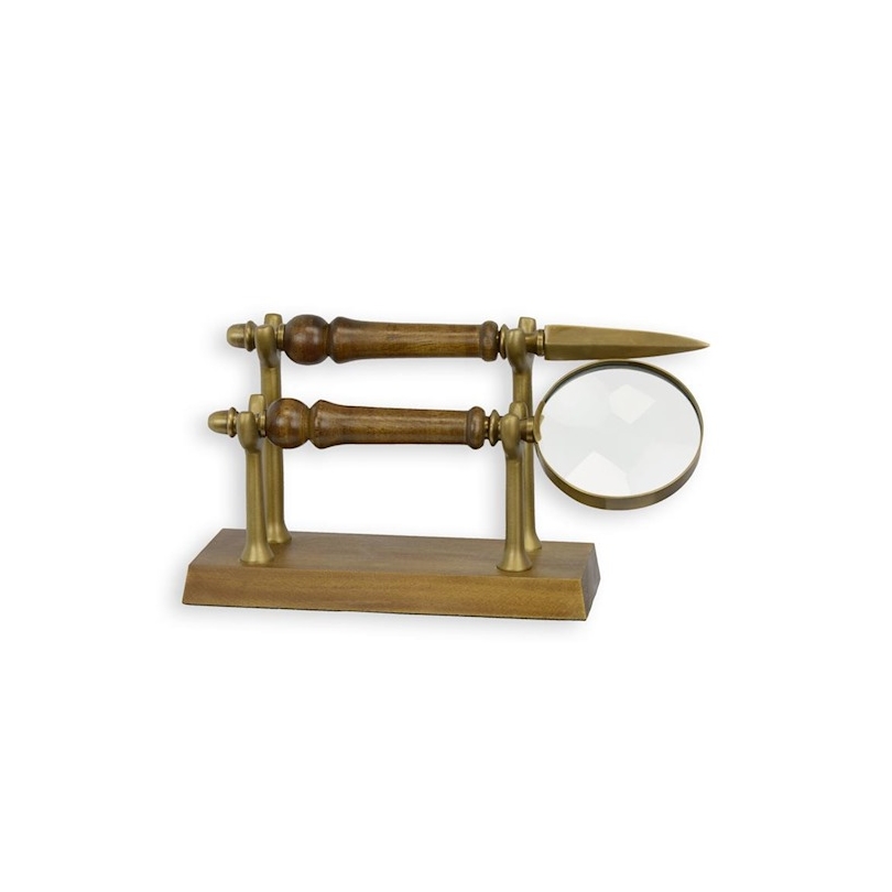 Magnifying glass and letter opener with stand