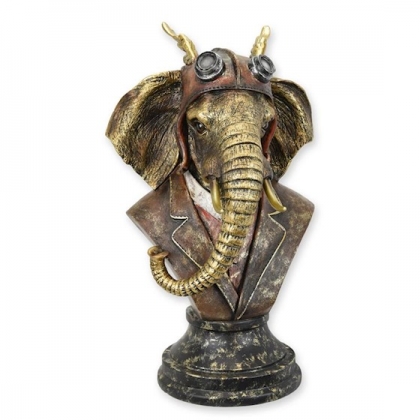 Buste d\'Eléphant stempunk en résine