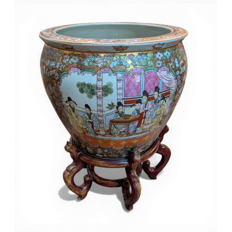 Grand cache-pot en porcelaine Famille Rose