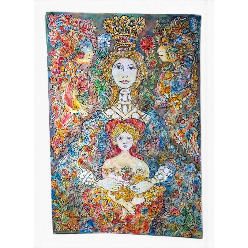 Tableau "La virgen y el niño con su fruta"