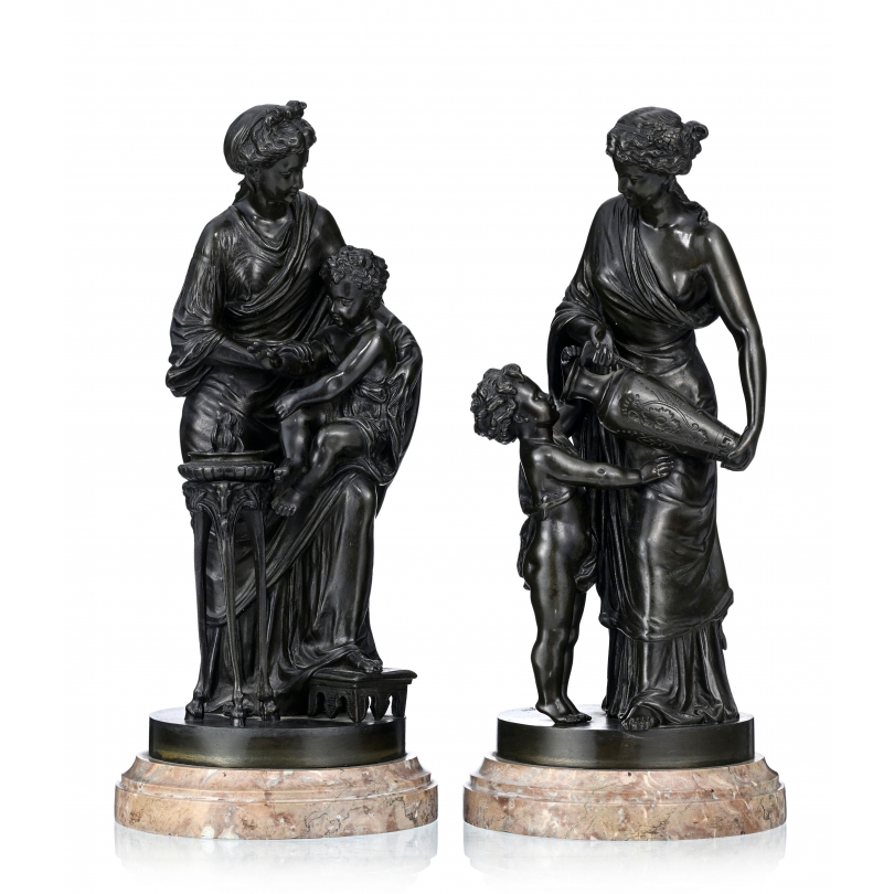 Paire de bronzes "Allégories" signés SAUVAGEAU