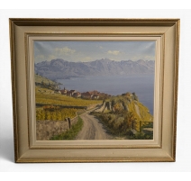 Tableau "Rivaz et le lac Léman" signé A. DUPLAIN