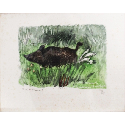 Gravure "Sanglier dans les joncs" signée HAINARD