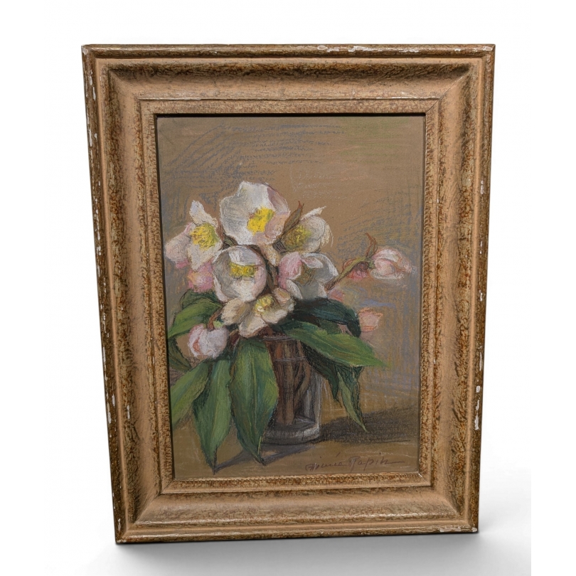 Pastel "Roses de Noël" signé Aimée RAPIN