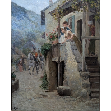 Painting entitled ‘Here Come the Hussars’ by GRISON