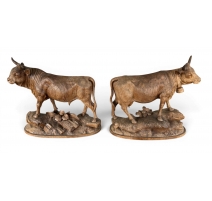 Paire de sculptures Taureau et vache