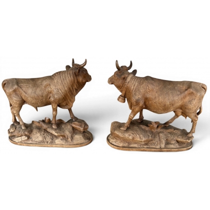 Paire de sculptures Taureau et vache