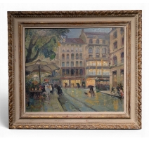 Tableau "Place du marché" signé BAUDIT