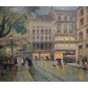 Tableau \"Place du marché\" signé BAUDIT
