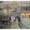Tableau \"Place du marché\" signé BAUDIT