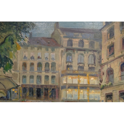 Tableau \"Place du marché\" signé BAUDIT