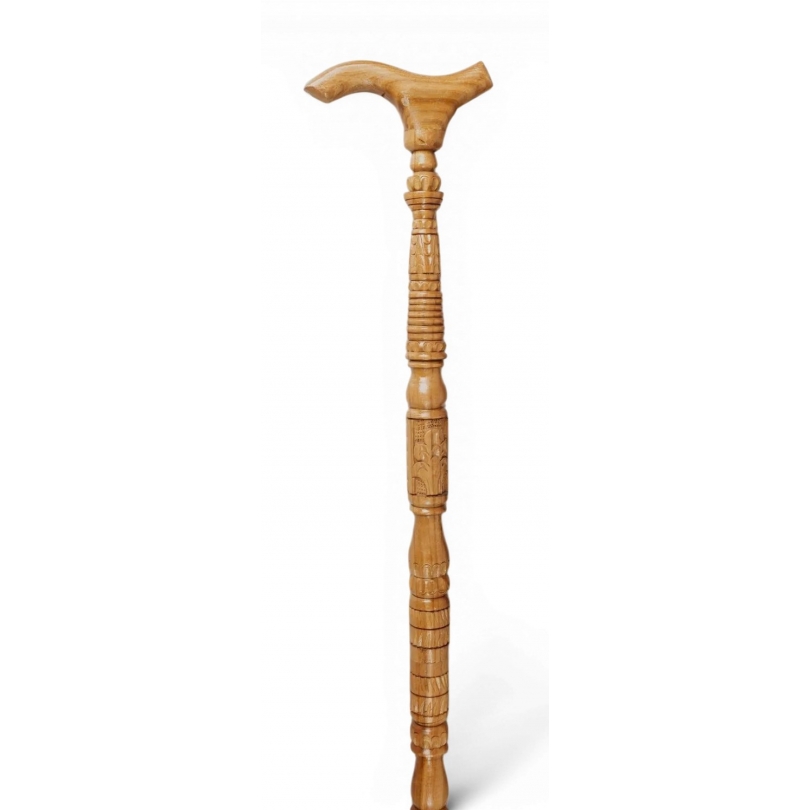 Canne à poignée en bois sculpté