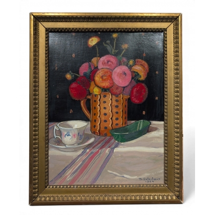 Tableau \"Bouquet de fleurs\" signé Th. DELACHAUX