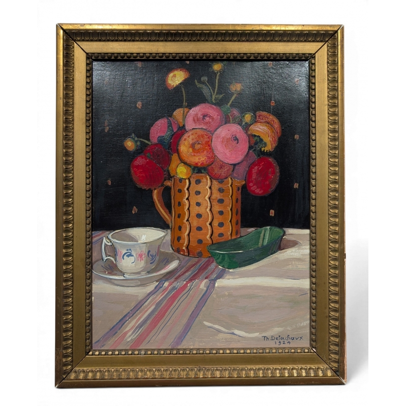 Peintures | Huile sur carton signé Th .DELACHAUX Moinat SA  - Antiquités décoration