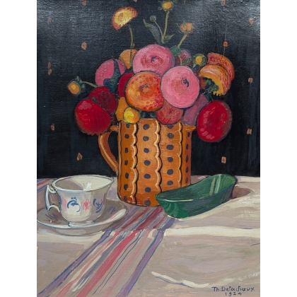 Peintures | Huile sur carton signé Th .DELACHAUX Moinat SA  - Antiquités décoration