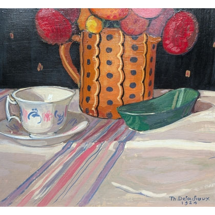 Peintures | Huile sur carton signé Th .DELACHAUX Moinat SA  - Antiquités décoration