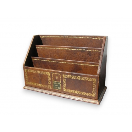 Porte-courrier en cuir brun