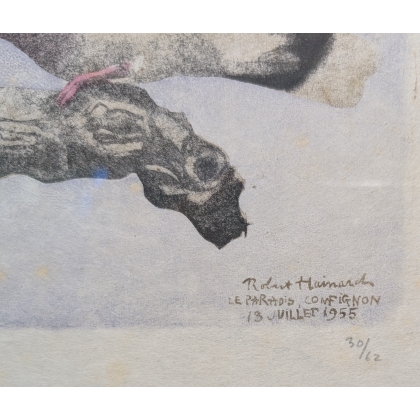 Gravure "Tourterelles", signée  sur Moinat SA  - Antiquités décoration -  Gravures, Lithos