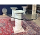 Table ovale plateau verre et colonnes marbre