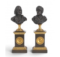 Paire de bustes Voltaire et Rousseau