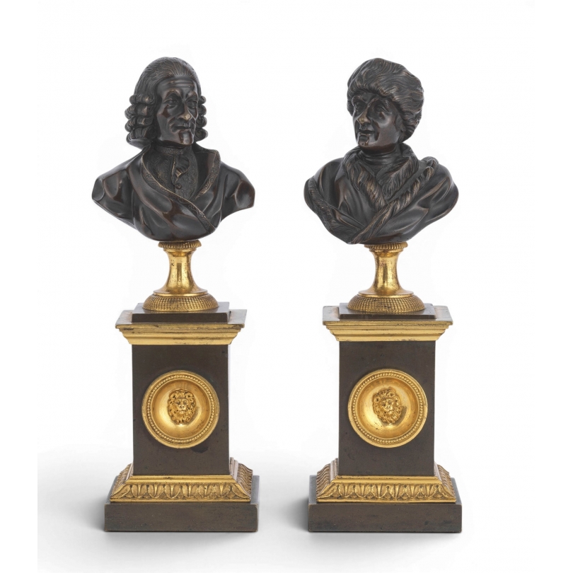 Paire de bustes Voltaire et Rousseau