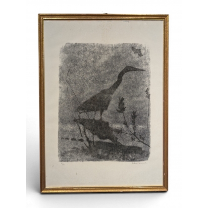 Engraving entitled ‘Héron’, signed by Robert HAINARD