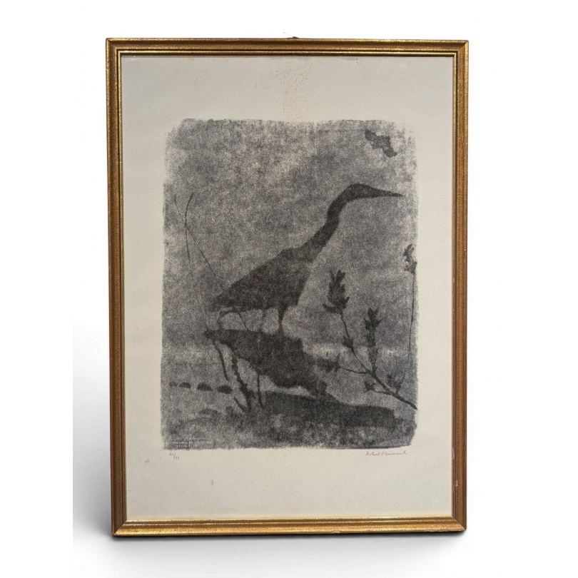 Engraving entitled ‘Héron’, signed by Robert HAINARD