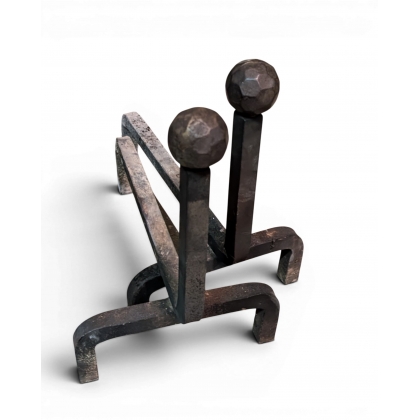 Paire de chenets en fonte avec boule en fer