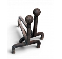 Paire de chenets en fonte avec boule en fer