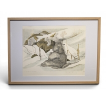 Gravure "Lagopèdes alpins l'hiver" signée COSANDEY