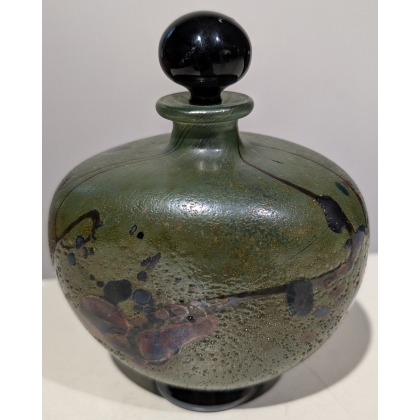 Blue and gold decorated bottle, signed R. PIERINI