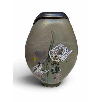 Vase décor bleu et blanc signé R. PIERINI