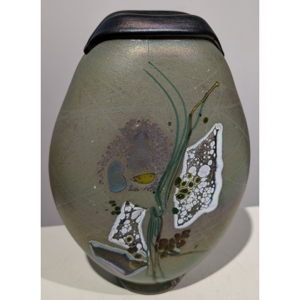 Vase décor bleu et blanc signé R. PIERINI